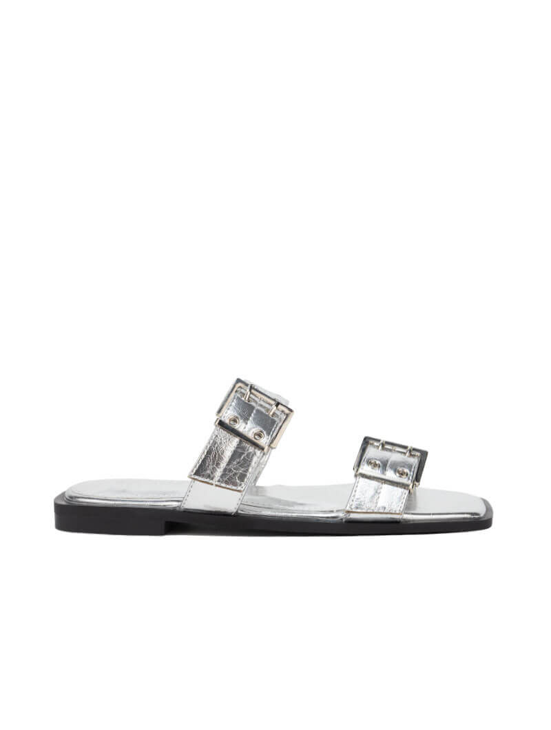 Mules à double brides métallisées